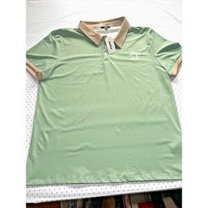 Ouku Ringer Golf Polo Shirt XL Sage Green Tan Collar Retro Penguin NWT